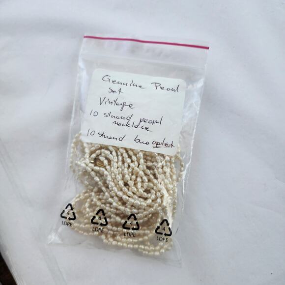 Genuine rice Pearl 10 strand Choker Necklace & Bracelet Set Vintage Old Money - Picture 9 of 9